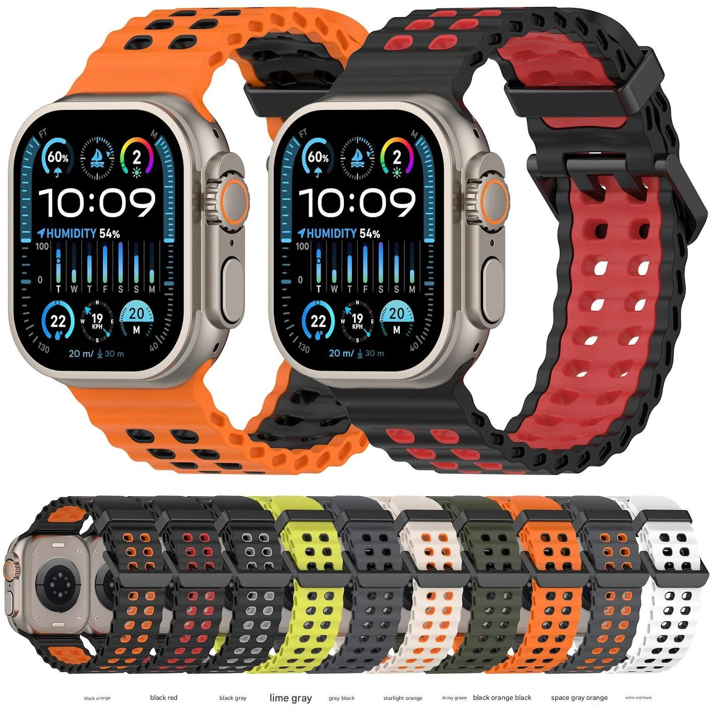Suitable for Apple Watch Ultra S10/9/8/7/6/5 Marine Double-Breasted Two-Tone Silicone Watch Strap