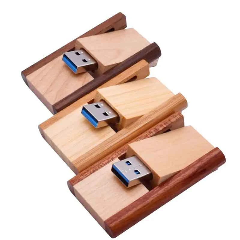 Swivel Wood Memorias USB Stick Mini Rotate USB 2.0 3.0 Flash Drive Disks Custom Logo Pendrive