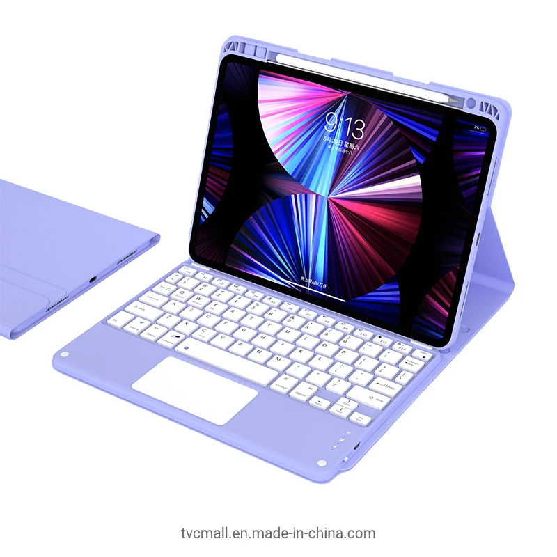 Tablet Case Leather Cover Lfor iPad Air (2020) /Air (2022) 10.9 Inch 2 in 1 Detachable Bluetooth Keyboard with Pencil Slot (Touch Control Version) – Purple