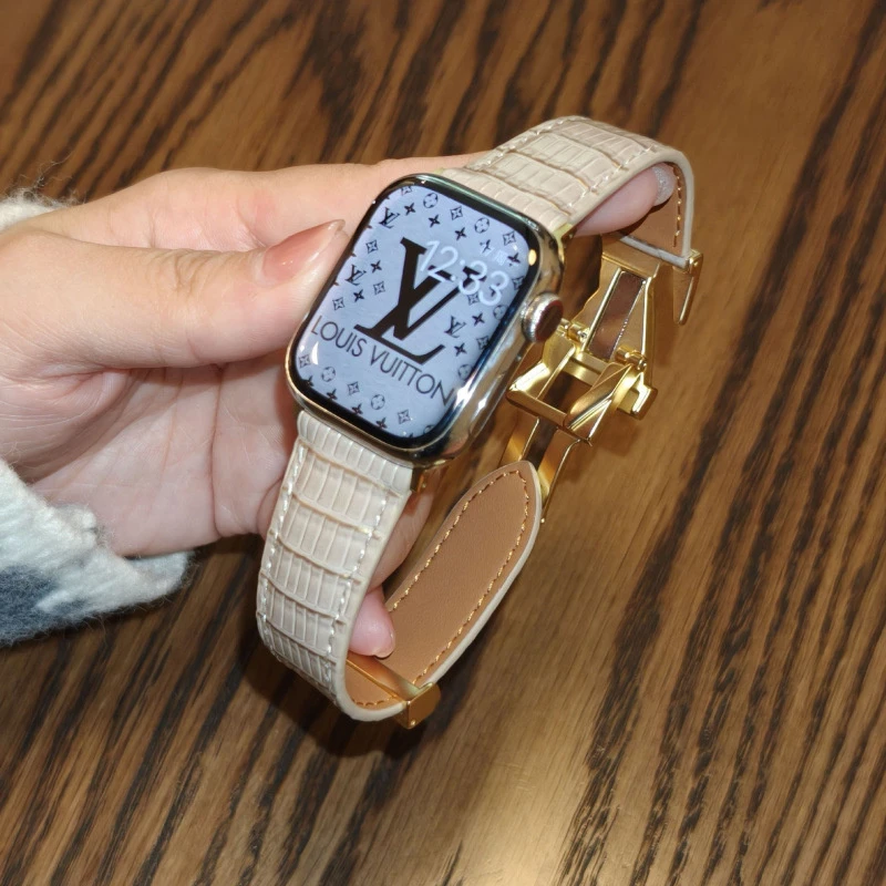 Top Grain Leather Watch Strap Band with Alloy Magnetic Custom Fit for Apple, Samsung 20 22mm