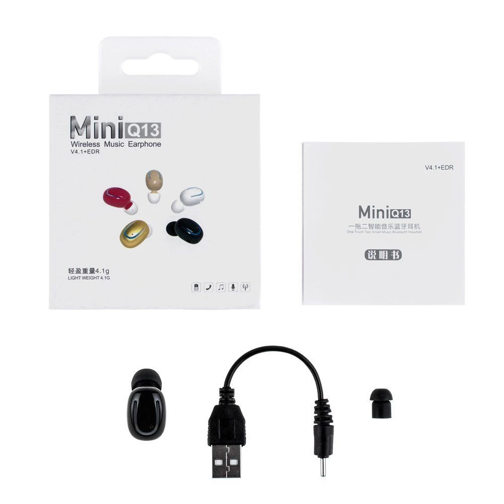 Top Quality Wireless Mini Q13 Single Headset Earpiece, Smallest Earbud Earphone for iPhone 7 7plus 6 6 Plus