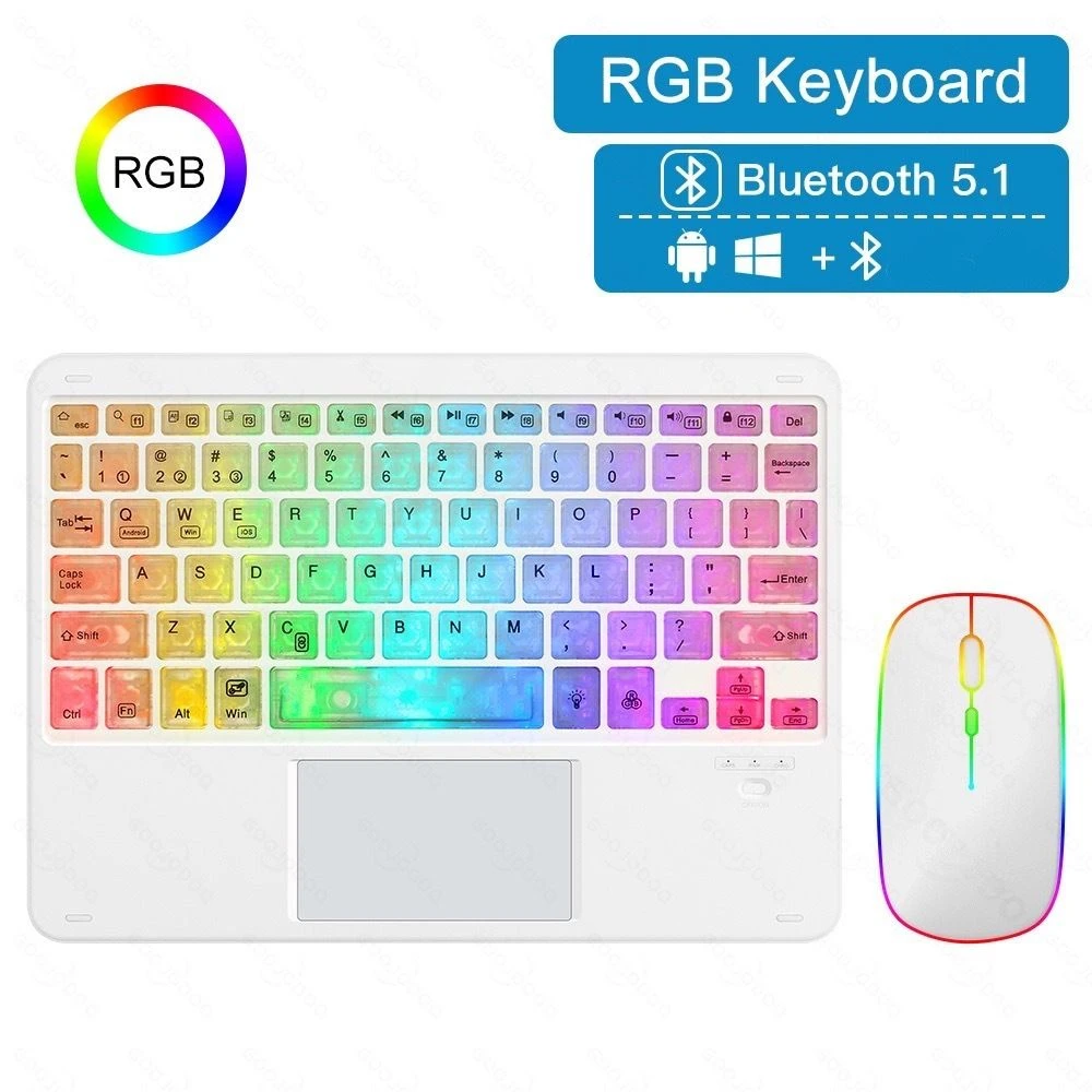 Transparent Keycap RGB Illuminated Backlit Bluetooth Keyboard Mouse Set with Touchpad