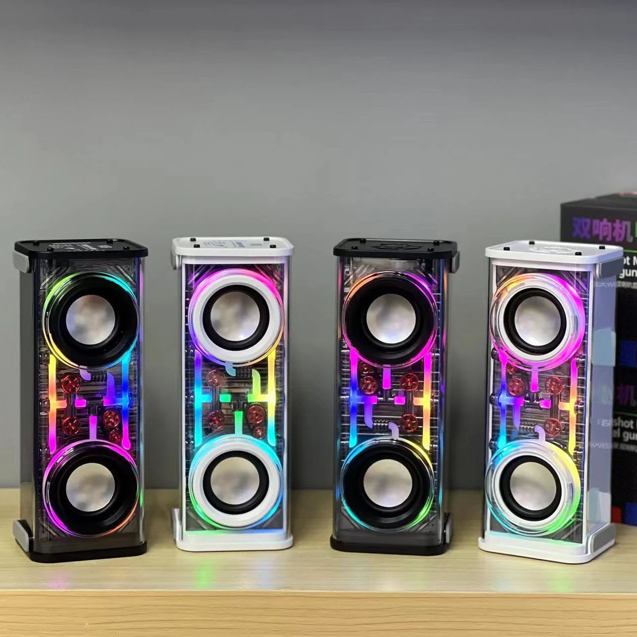Transparent Wireless Bluetooth Speaker for V8 Double Box 10W Mecha Style RGB Mini Speakers