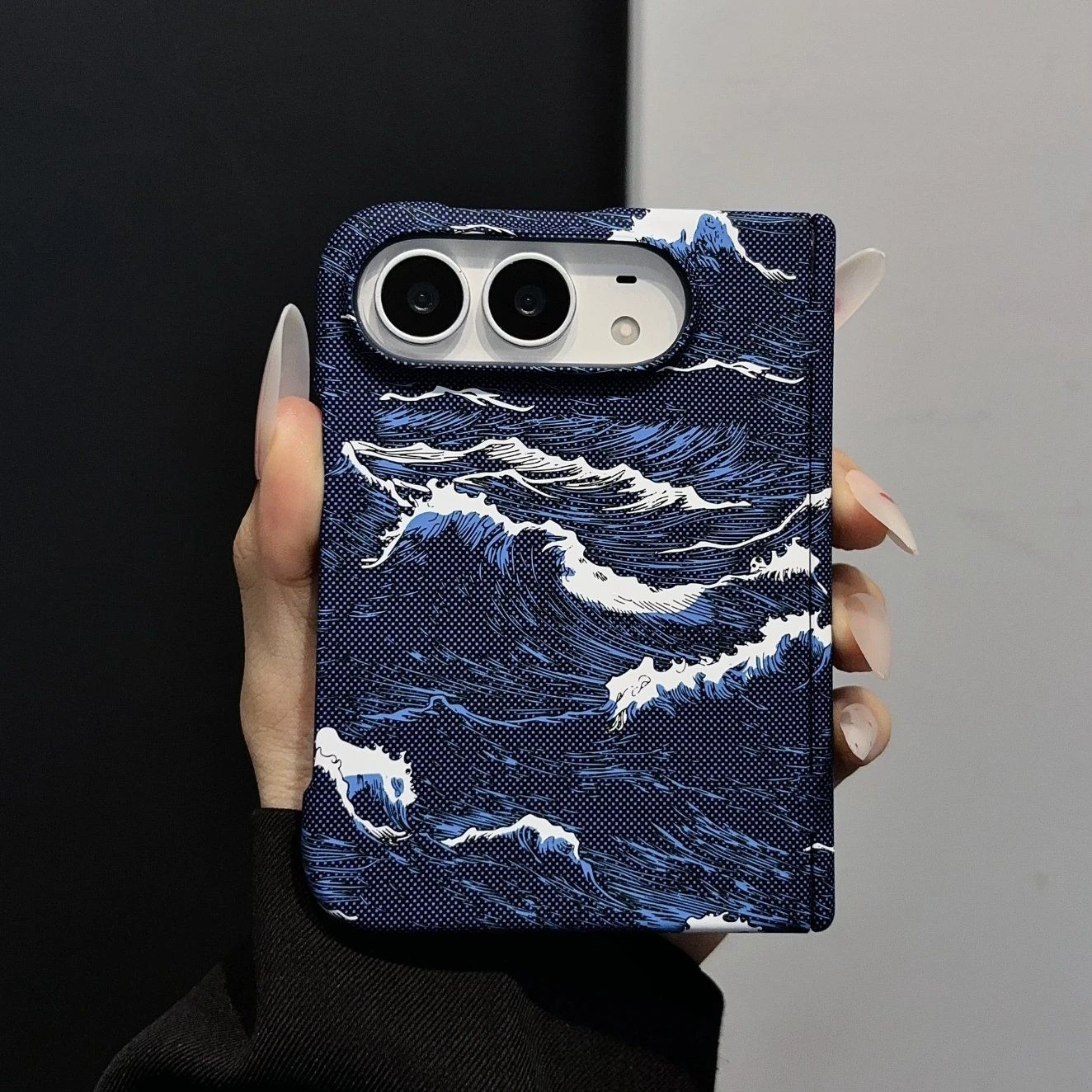 Trendy Ocean Ripple Printed Hard PC Phone Case for iPhone 18 Duo Foldable Smartphone Shockproof Fashion Protective Cover