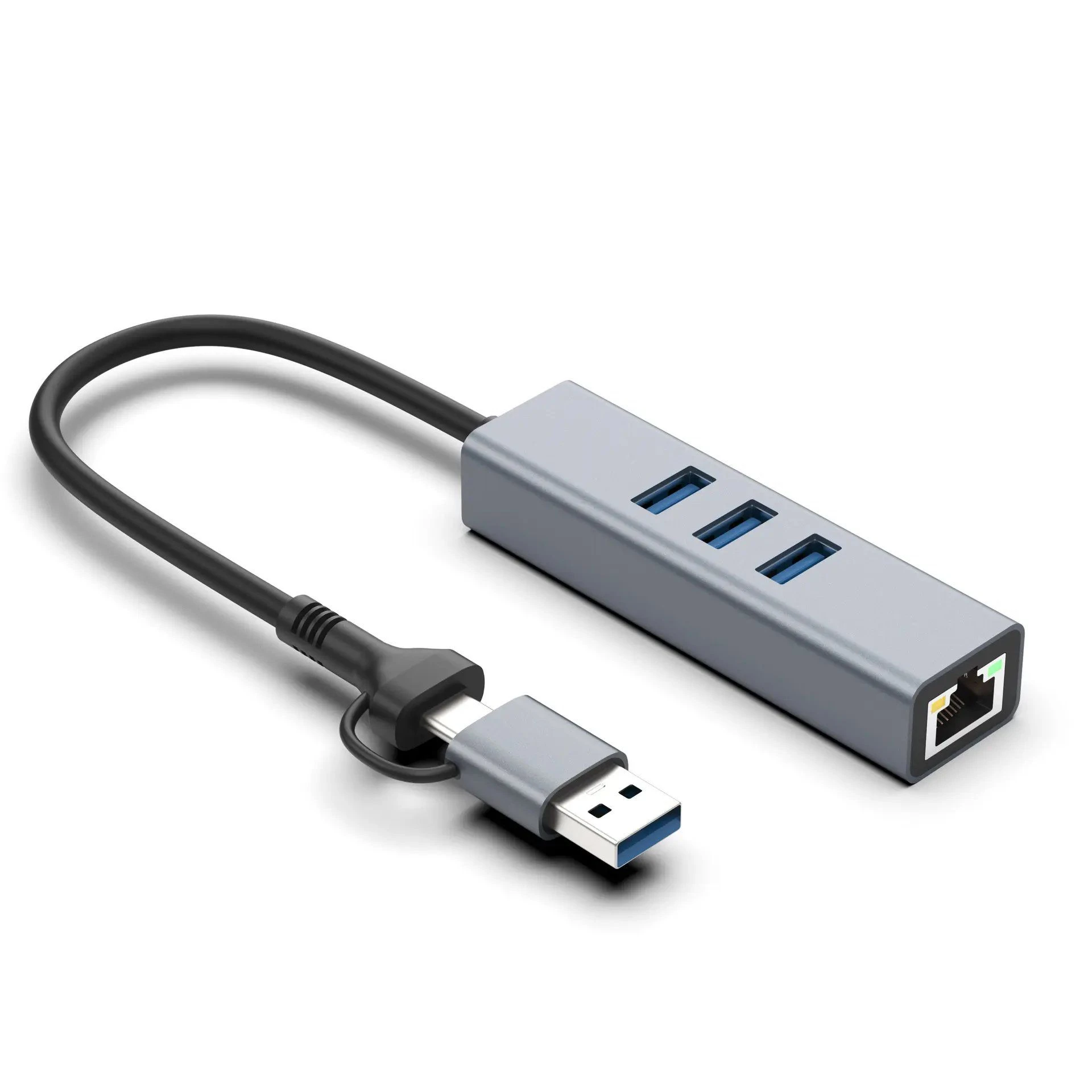 USB-C/USB-a 3.0 to Ethernet Adapter 2-in-1 with 3*USB 3.0 Hub Compatible with PC Phone MacBook PRO/Air