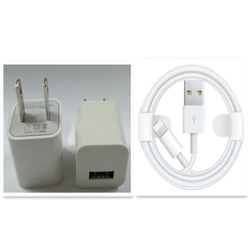 USB Cube Wall Power Adapter Charger USA 2 Prongs + USB A to Lightning Charging Data Cable for iPhone 8 8P 7P 7S 6S 6SP 6P 6 5S 5 5C