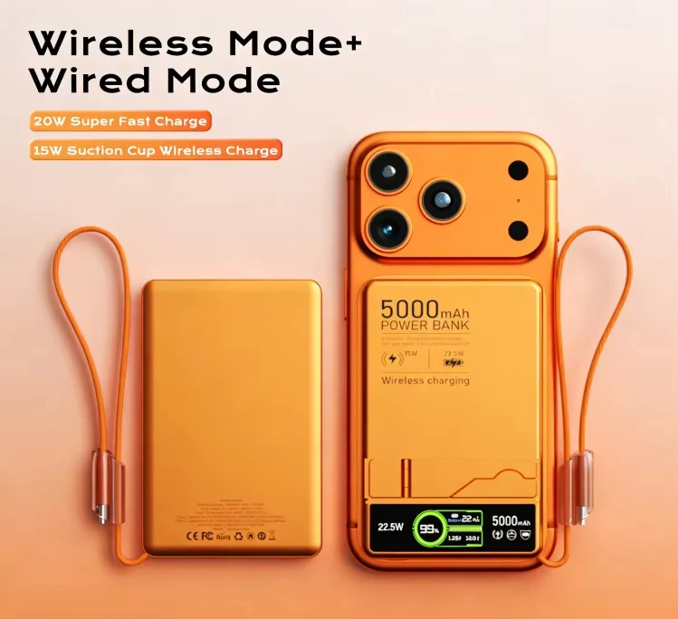 Ultra Slim Pd Fast Charging 5000mAh Magnetic Wireless Charger Magsafe Power Bank with CE RoHS Certification