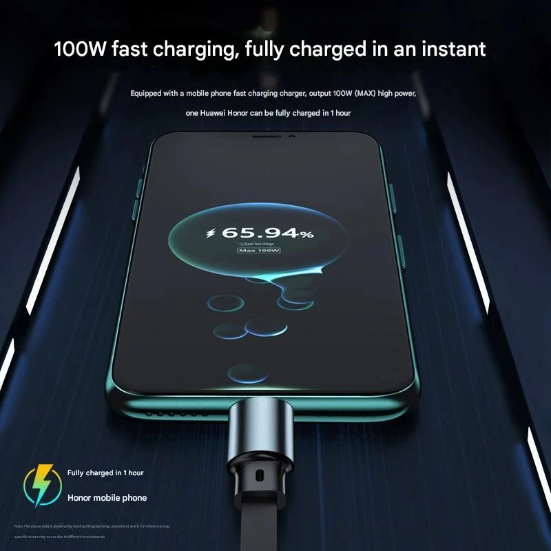 Unique Mecha Wind 100W 3-in-1 Retractable Fast Charger Cable, Suits Huawei, Apple, Android Devices, a Thoughtful Gift