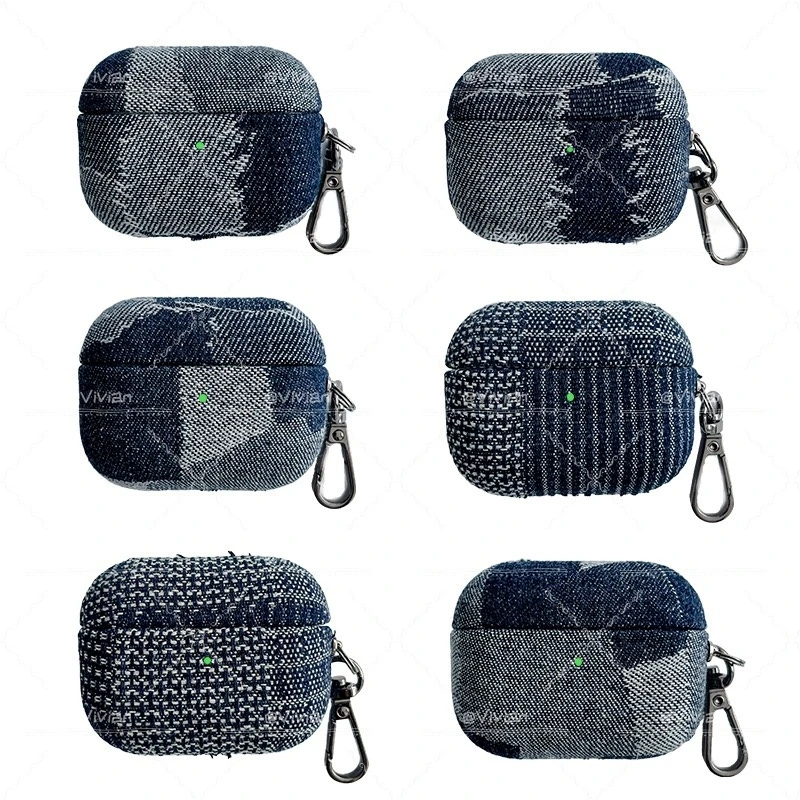Vintage Jeans Style Earbuds Protective Cover with Portable Hook Case
