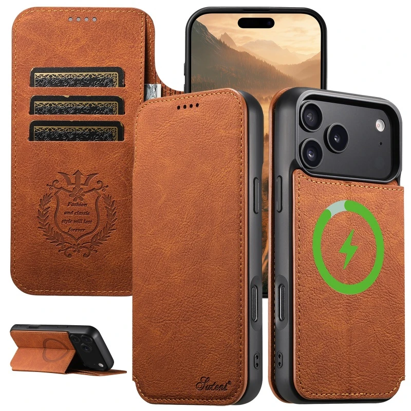 Wallet Case Magnetic Leather Flip Phone Cover with Stand