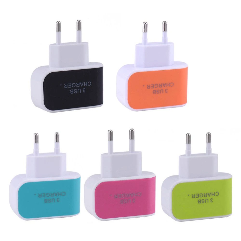 Wholesale 3 USB Charger LED Light Charger for iPhone Samsung American and European Mobile Accessories