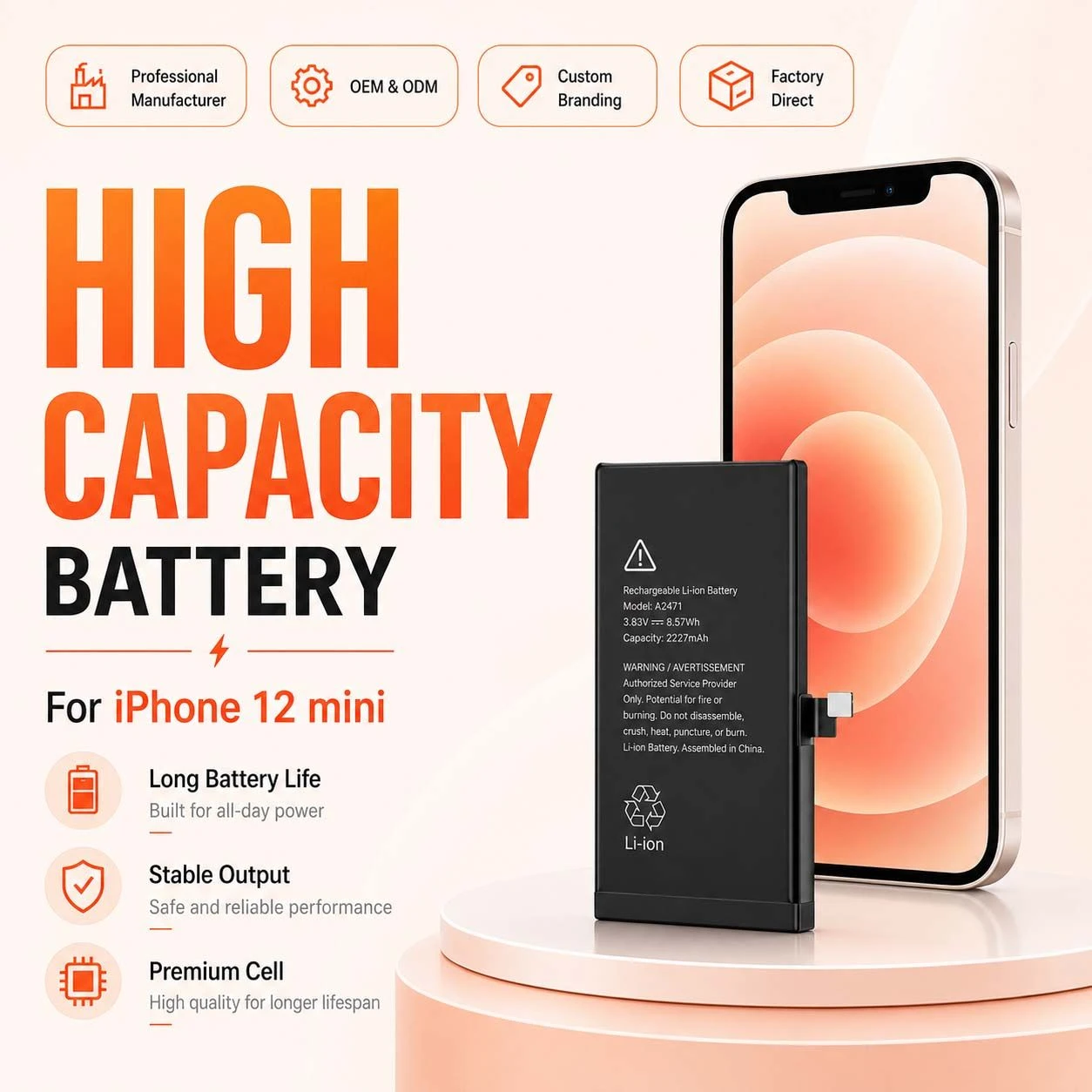 Wholesale High Capacity iPhone Battery for iPhone 12 Mini for iPhone 8 Plus Xr 11 PRO Max 14 PRO
