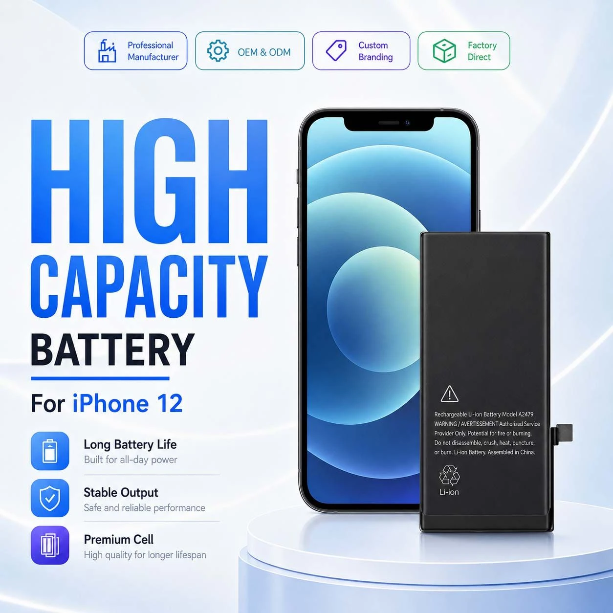 Wholesale High Capacity iPhone Battery for iPhone 12 for iPhone 8 Xr 11 PRO 14 PRO Max