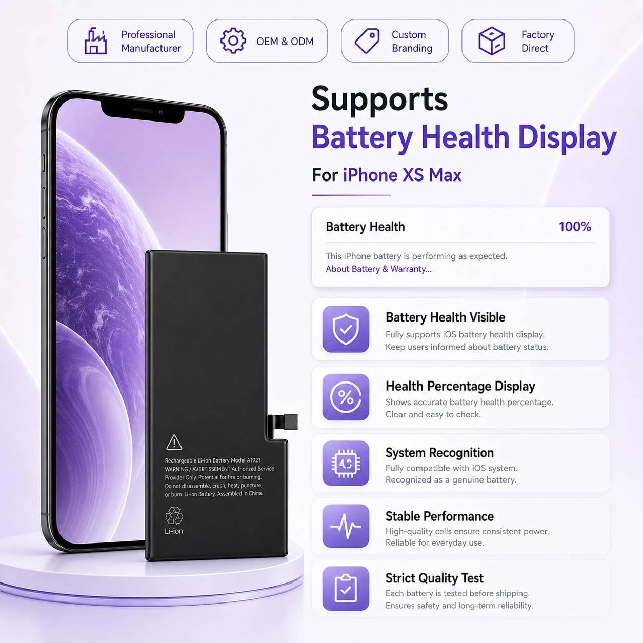 Wholesale High Capacity iPhone Battery for iPhone Xs Max for iPhone 8 Xr 12 PRO Max 14 PRO
