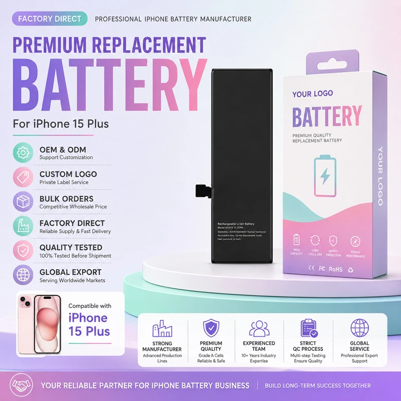 Wholesale OEM ODM High Capacity Phone Battery Supplier iPhone Battery for iPhone 15 Plus 16 PRO Max 13 Mini Se2