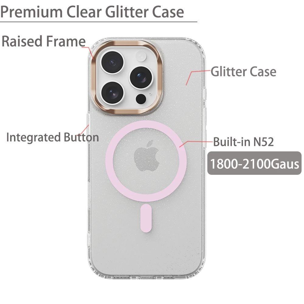 Wireless Charging Anti-Yellow Glitter Star Transparent Ipone IMD Technology Mobile Case for Ihone 13 14 15 16 PRO Max