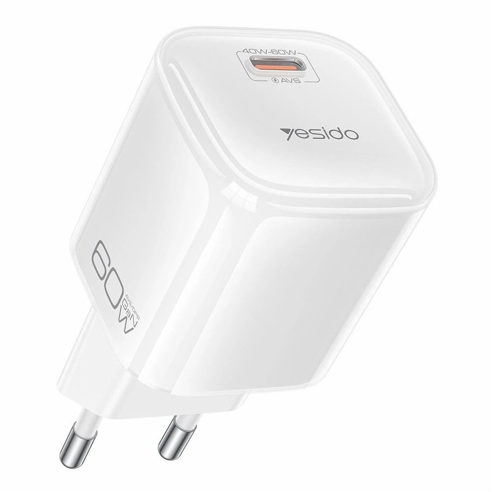 Yesido 60W USB-C GaN Charger with USB-C Cable for Traveling-White