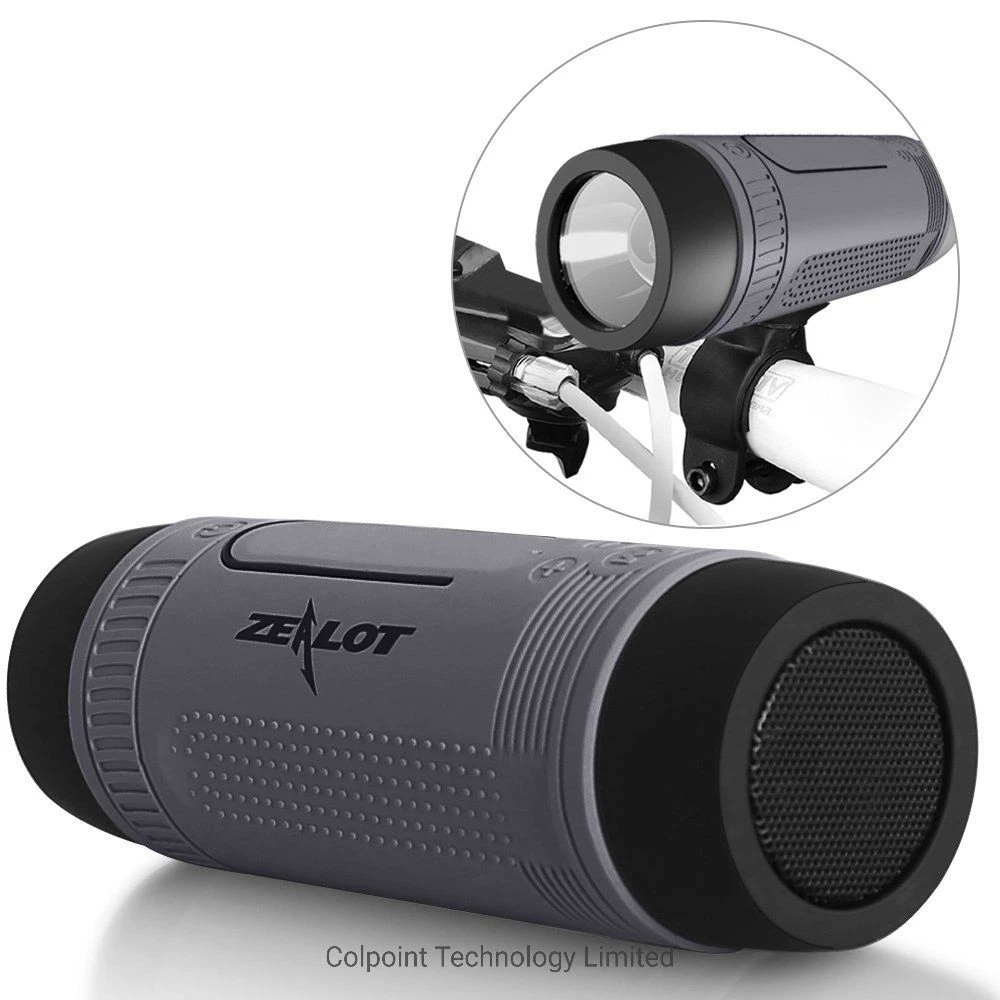 Zealot S1 Outdoor Bike Mount Waterproof Wireless Bluetooth Speaker with Flashlight/Power Bank/TF/FM Function – Gray