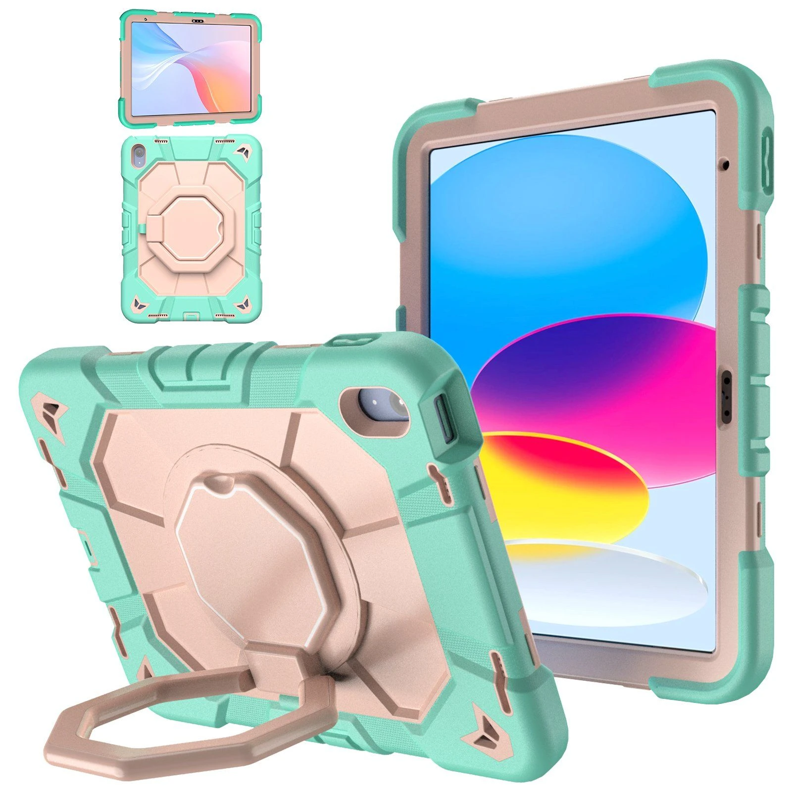 for iPad 10th Rotating Kickstand Shoulder Strap Silicone Tablet Case