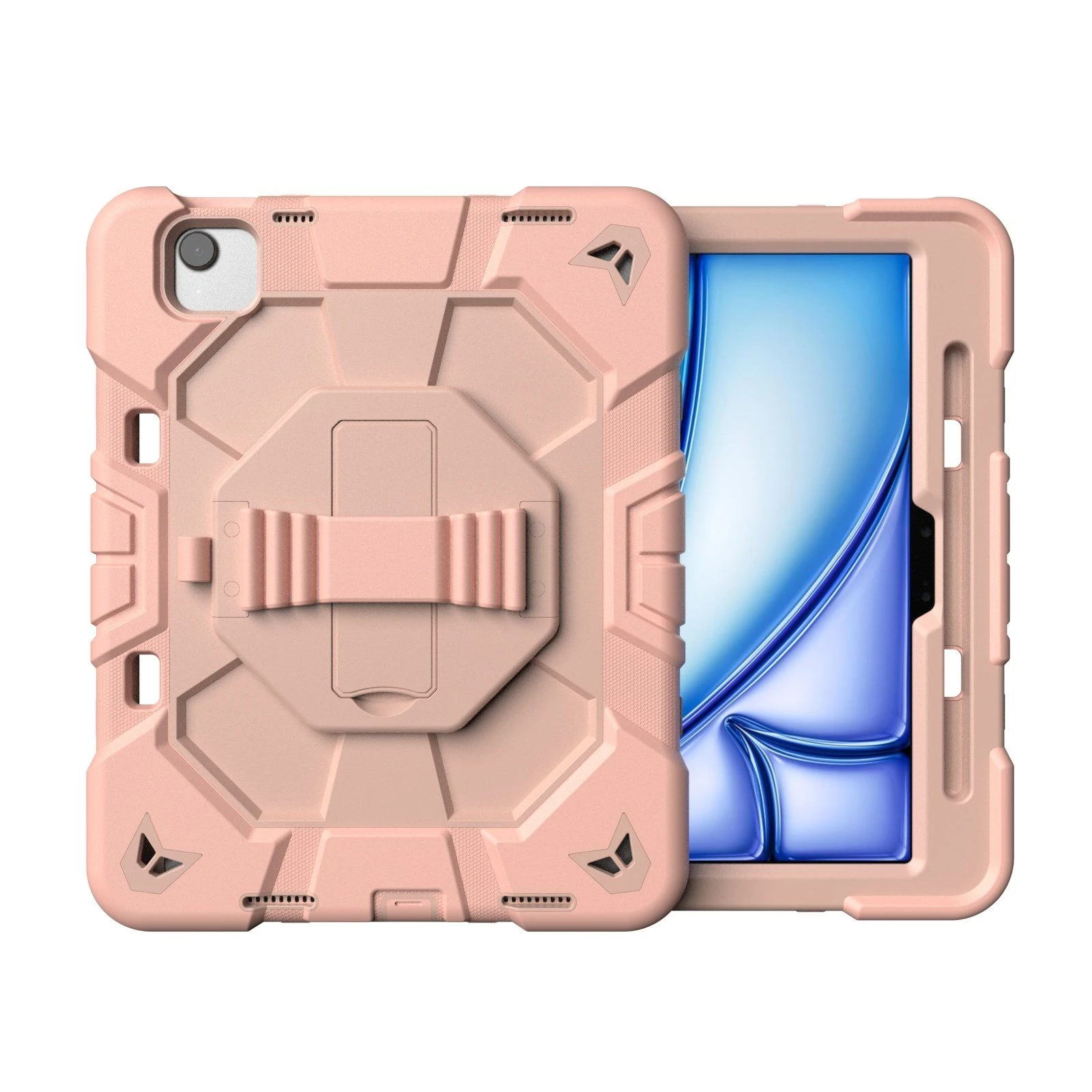 for iPad Air 11 2024 M2 Rotary Hand Strap Kickstand Tablet Case PC + Silicone Shockproof Case
