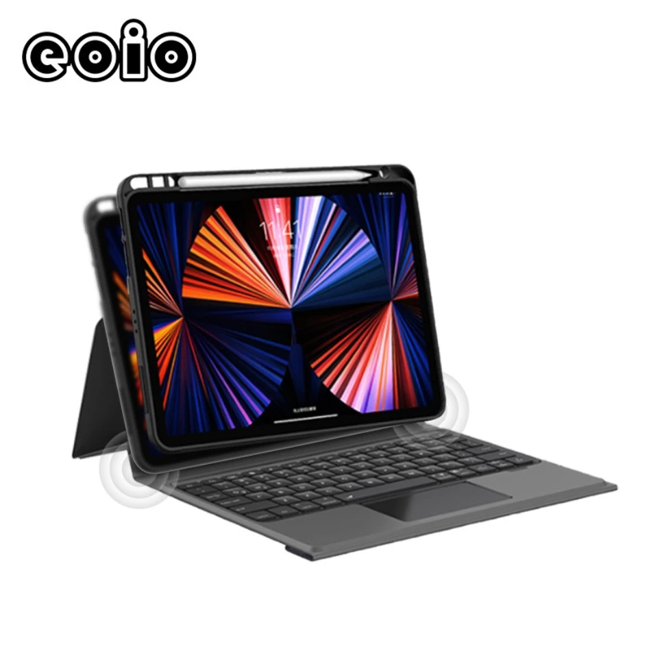 for iPad Folio Cover Keyboard Case with Adjustable Backlight and Touch Pad, for Low-Light Use