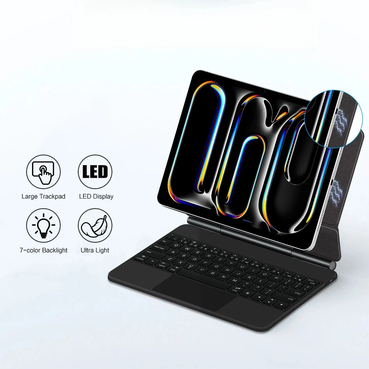 for iPad PRO 11/13 (2024) Smart Pogo Pin Direct Connection Keyboard Full-Body-Protection Leather Tablet Case Slim-Profile