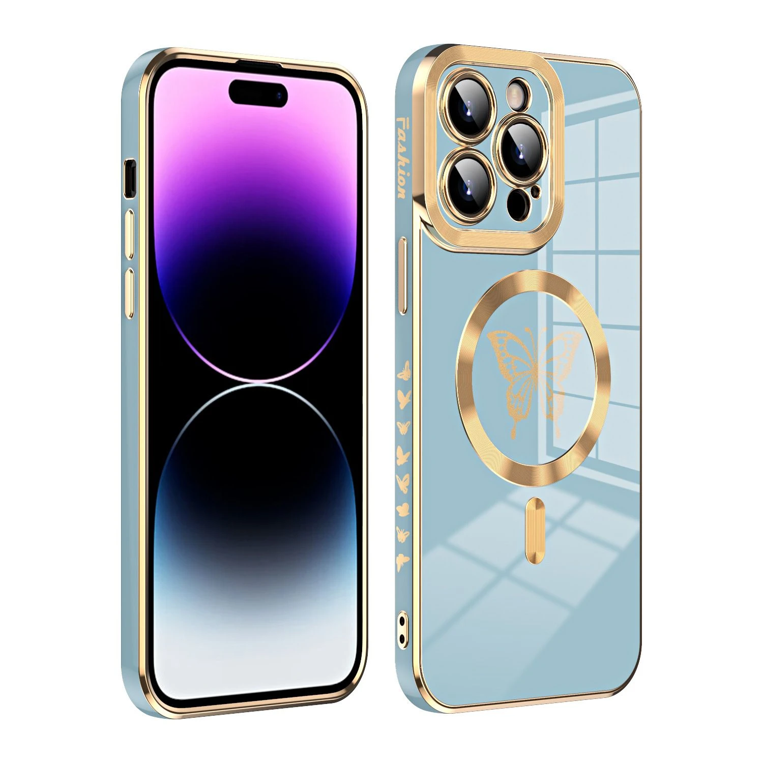 for iPhone 15 Electroplate Side Butterfly Magnetic Butterfly Case