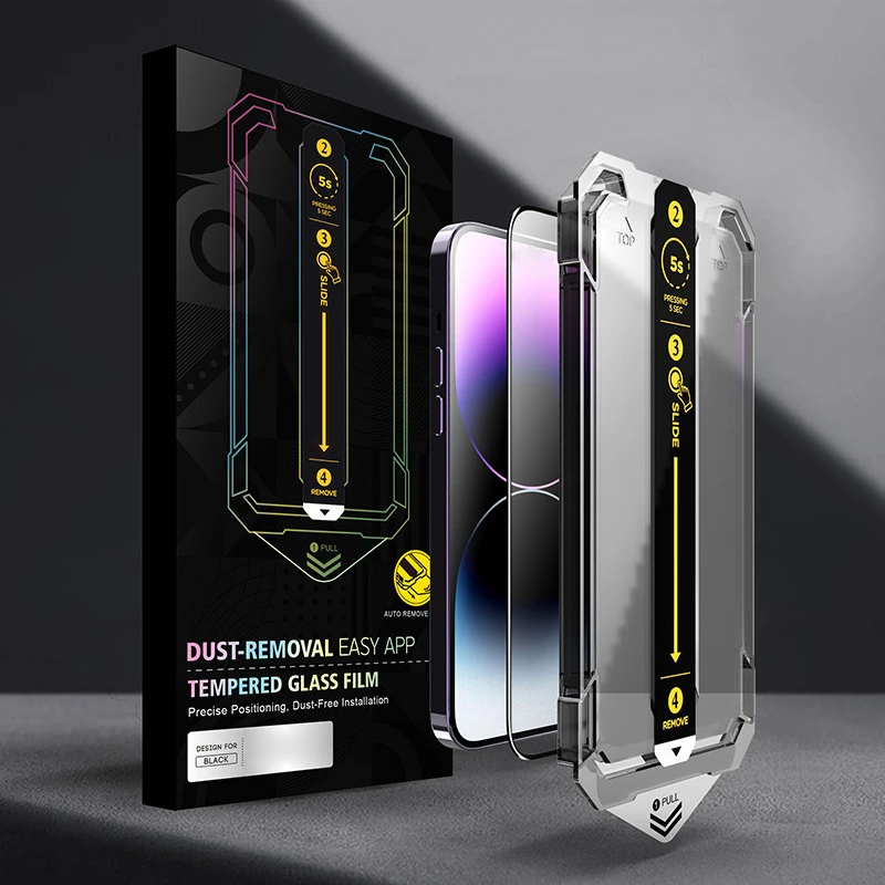 for iPhone 15 PRO Max Dust-Free Installation Tempered Glass Film Silk Printing HD Clear Full Screen Protector