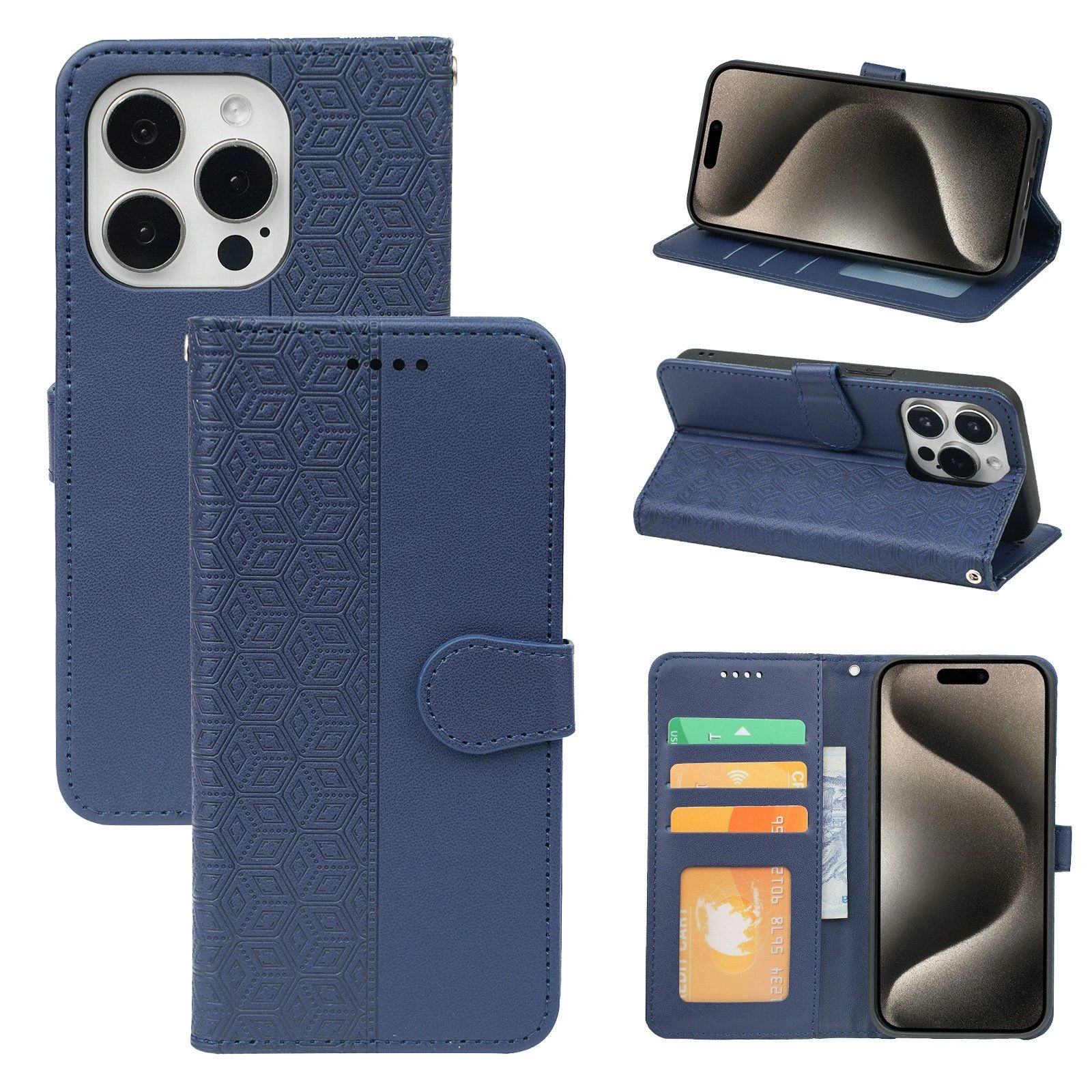 for iPhone 16/15 PRO/13 Leather Pattern Small Round Buckle Protect Cell Phone Case Square Printed Photo Frame Phone Case