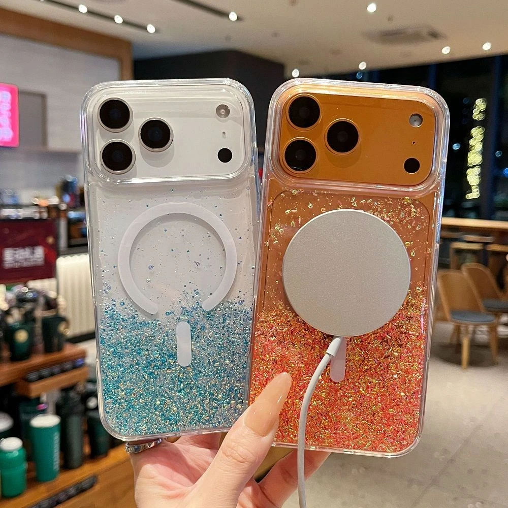 for iPhone 17 Air 16 Plus 15 14 PRO Max Bling Magsafe Case Glitter Phone Covers