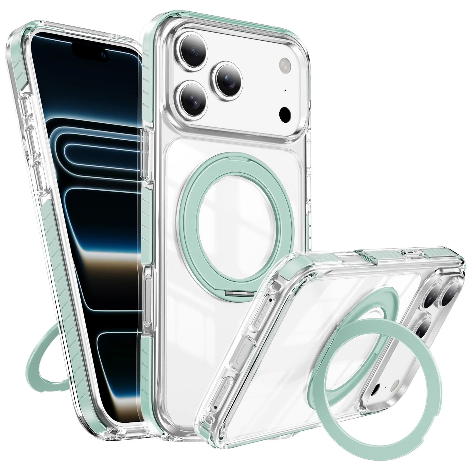 for iPhone 18 18 PRO 18 PRO Max Transparent Acrylic Case 360 Rotate Stand Magnetic Charge Damping Shaft Anti Drop Lens Shell