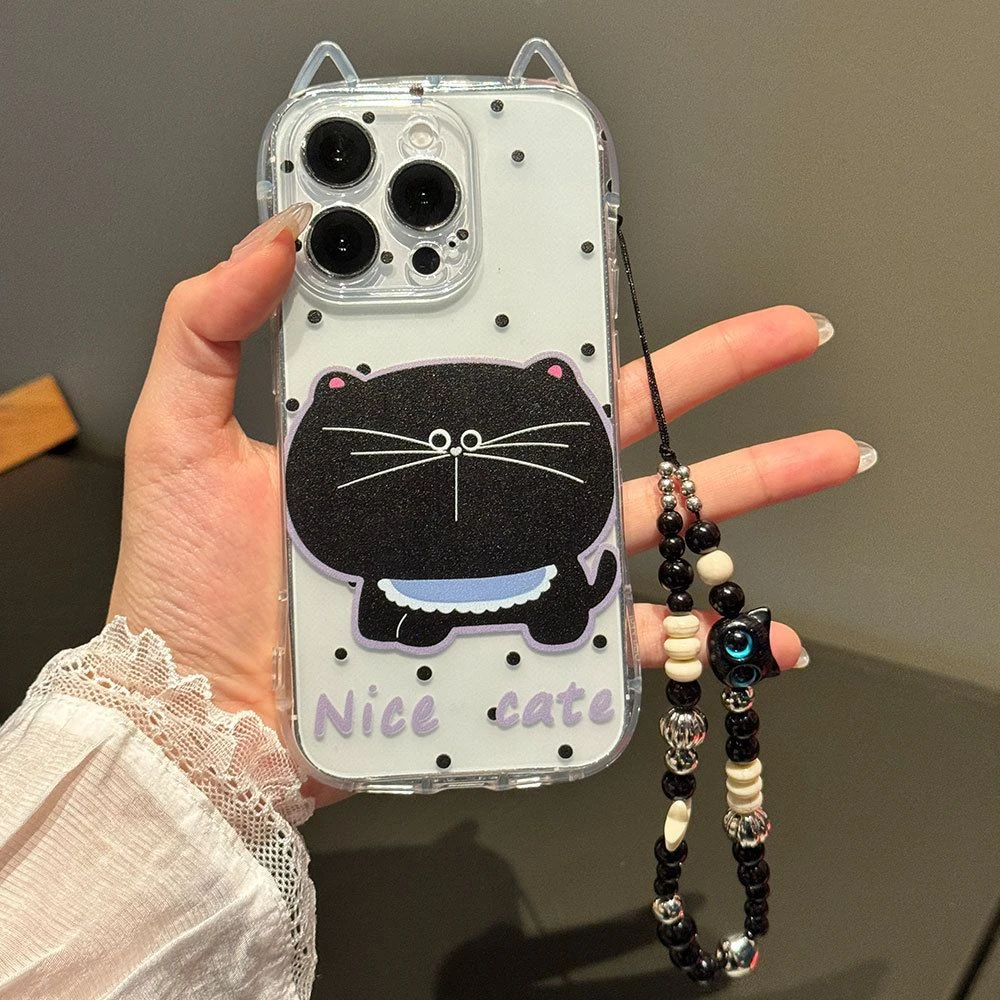 for iPhone 18 PRO Max New Style Cute Cat Ear Big Face Cat Bracelet Protective Case Suitable for iPhone 17 16 15 14 13 Phone Case