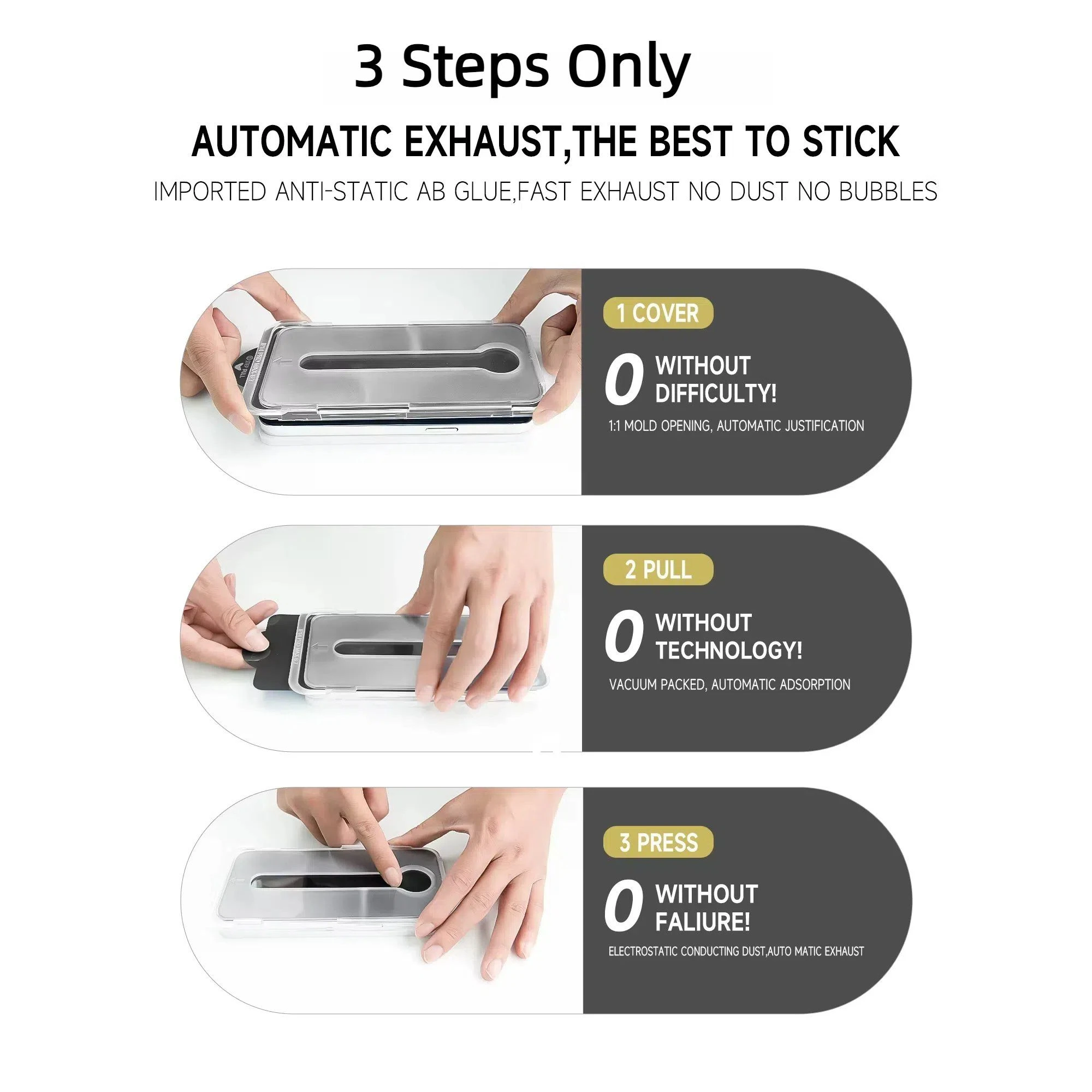 for iPhone Dust-Free 3X Strong Anti-Breaking Tempered Glass Screen Protector