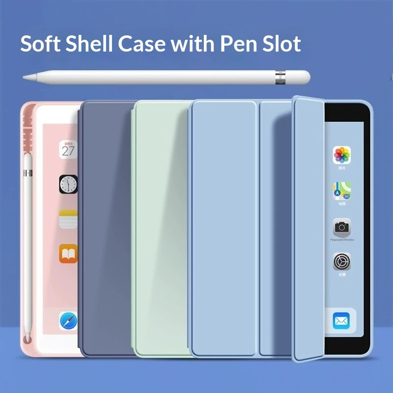 iPad Case Compatible with Apple iPad 11, 10.2-Inch, with Pen Slot, Silicone Air 4 Soft Case, and Mini 7 Leather Case